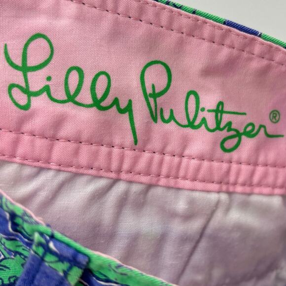 Lilly Pulitzer Blue Cotton Green Elephant Callahan Shorts - Picture 7 of 10